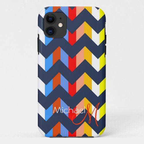 Custom Monogram Colorful Chevron Zigzag 3 iPhone 11 Case