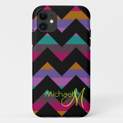 Custom Monogram Colorful Chevron Zigzag 5 iPhone 11 Case