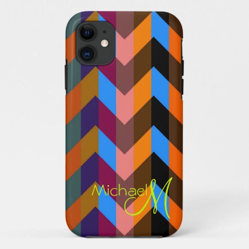 Custom Monogram Colorful Chevron Zigzag 6 iPhone 11 Case