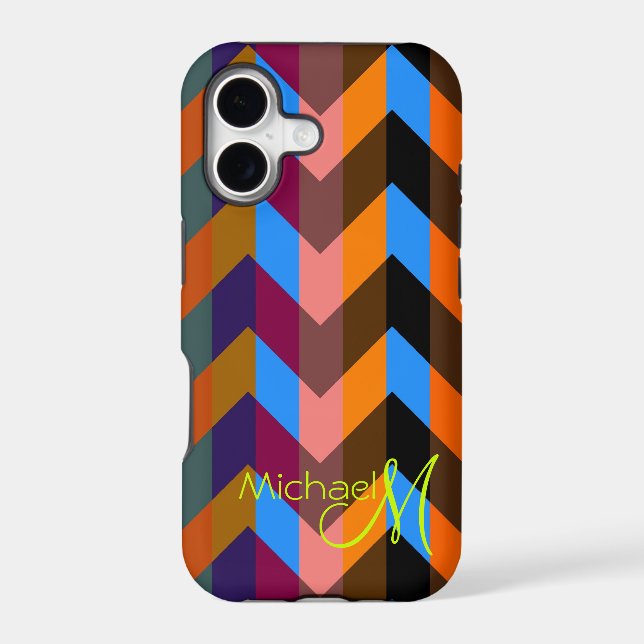 Custom Monogram Colorful Chevron Zigzag 6 Iphone Case (Back)