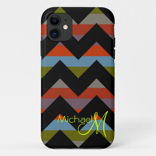 Custom Monogram Colorful Chevron Zigzag 7 iPhone 11 Case