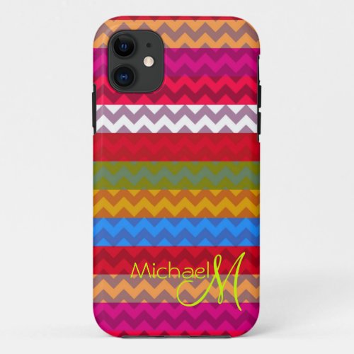 Custom Monogram Colorful Chevron Zigzag 8 iPhone 11 Case