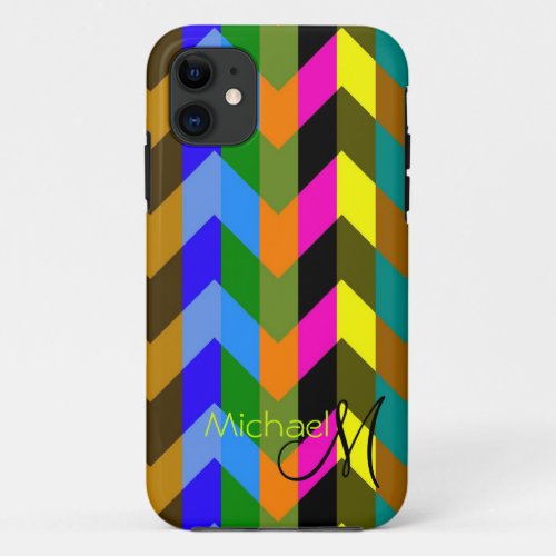 Custom Monogram Colorful Chevron Zigzag 9 iPhone 11 Case