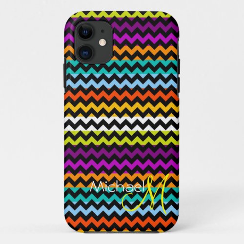 Custom Monogram Colorful Chevron Zigzag iPhone 11 Case