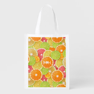 Custom Monogram Colorful Citrus Grocery Bag