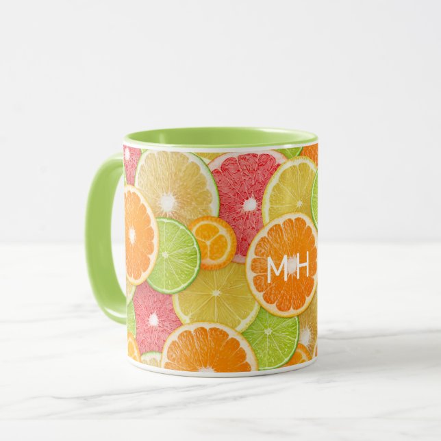 Custom Monogram Colorful Citrus Mug (Front Left)