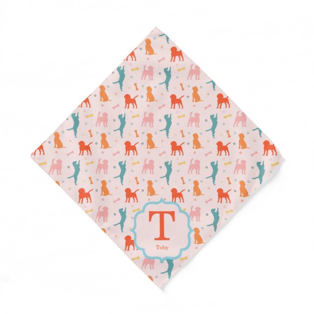 Custom Monogram Colorful Dog Pattern Bandana (Front)