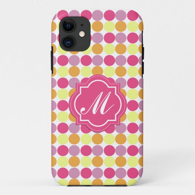 Custom Monogram Colorful Dots iPhone Case (Back)