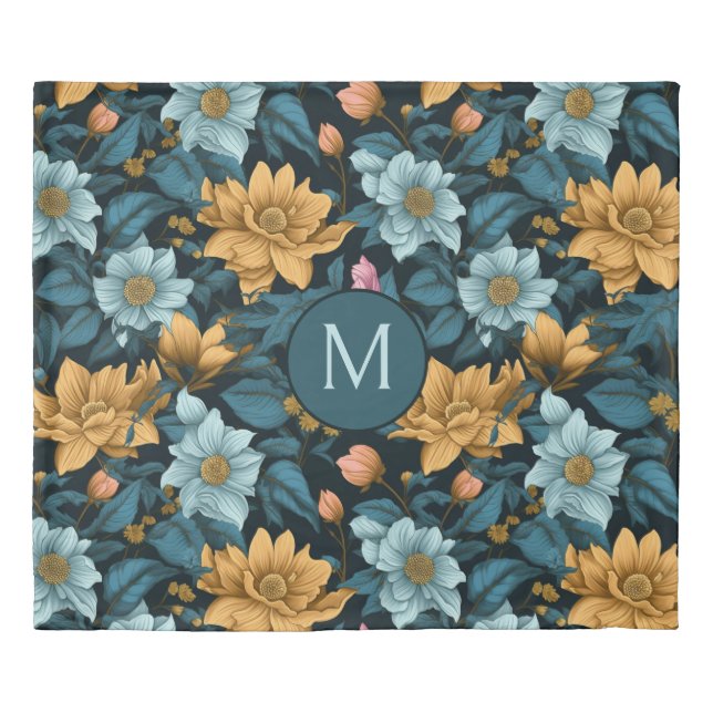 Custom Monogram Colorful Flower Pattern Duvet Cover (Front)
