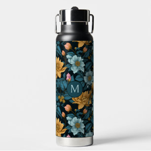 Custom Monogram Colorful Flower Pattern Water Bottle