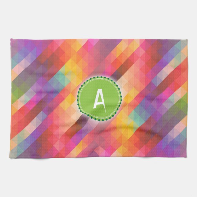 Custom Monogram Colorful Patterned Abstract Kitchen Towel (Horizontal)