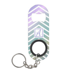 Custom Monogram Colorful Zig Zag Pattern Keychain Bottle Opener