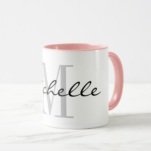 Custom monogram combo mug with pink color inside