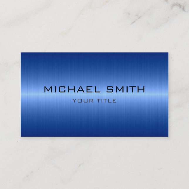 Custom Monogram Cool Blue Stainless Steel Metal Business Card (Front)