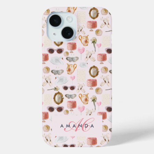 Custom Monogram Coquette Cute Girly Pink Feminine  iPhone 15 Case