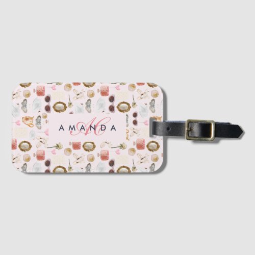 Custom Monogram Coquette Cute Girly Pink Feminine  Luggage Tag