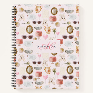 Custom Monogram Coquette Cute Girly Pink Feminine  Notebook