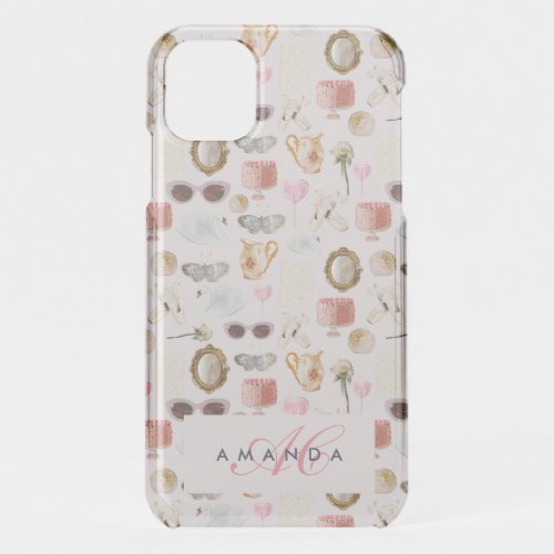 Custom Monogram Coquette Cute Girly Pink Feminine  iPhone 11 Case