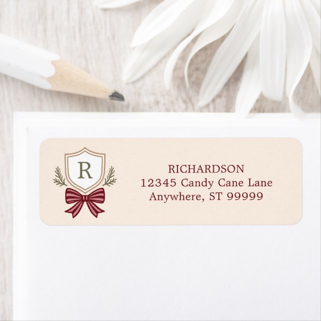 Custom Monogram Crest Bow Christmas Label (Insitu)