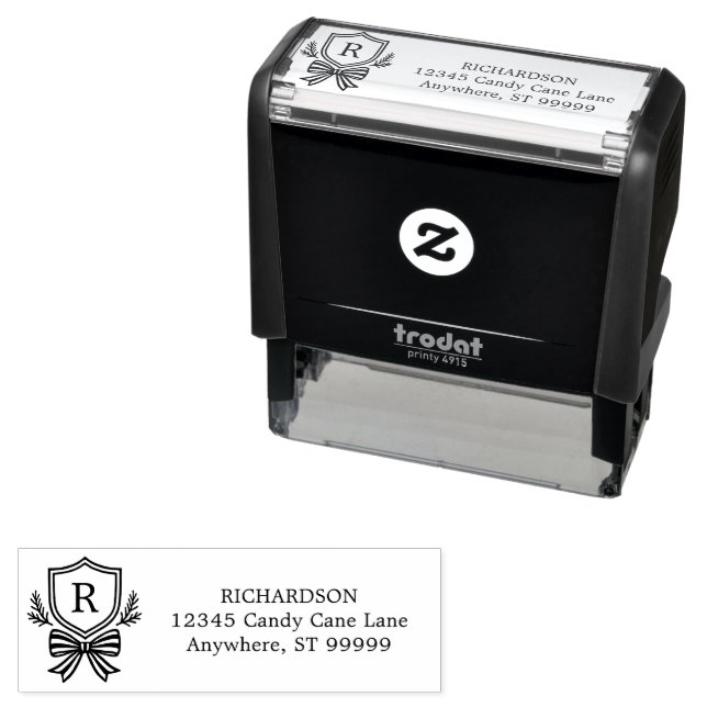 Custom Monogram Crest Bow Christmas Self-inking Stamp (In Situ)