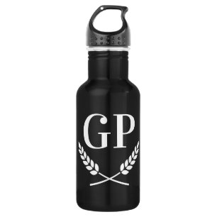 Custom monogram crest logo black water bottle