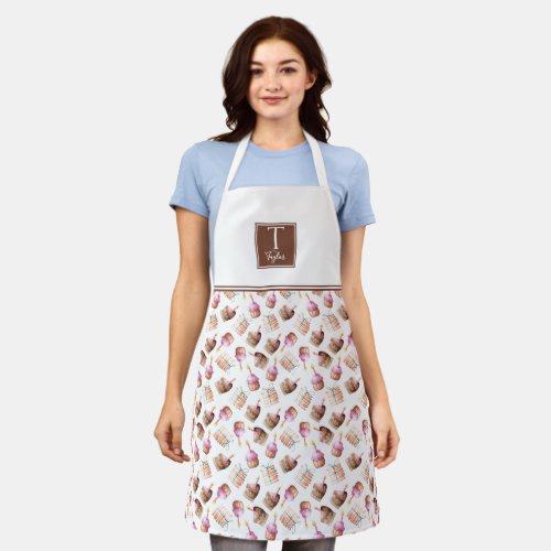 Custom Monogram Cute Baking Deserts Pattern Apron