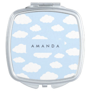 Custom Monogram Cute Girly Blue Cloud Gifts Compact Mirror