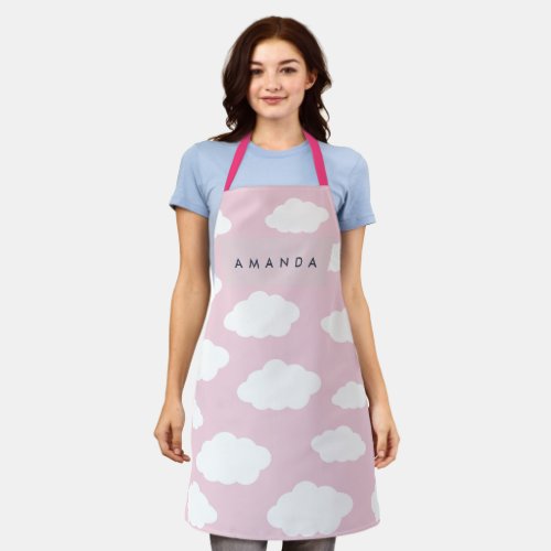 Custom Monogram Cute Girly Pink Cloud Gifts Apron