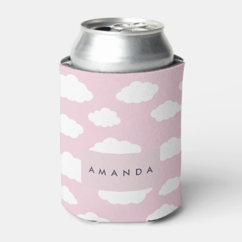 Custom Monogram Cute Girly Pink Cloud Gifts Can Cooler