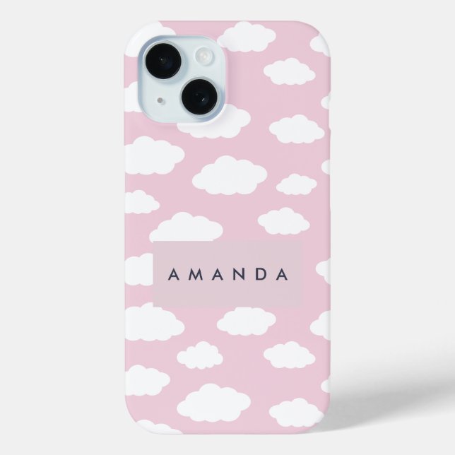 Custom Monogram Cute Girly Pink Cloud Gifts Case-Mate iPhone Case (Back)