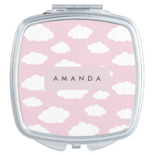 Custom Monogram Cute Girly Pink Cloud Gifts Compact Mirror