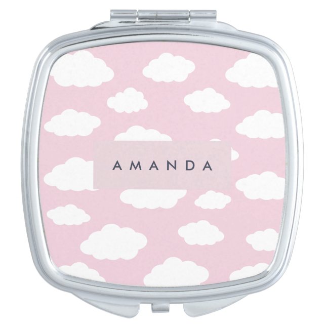 Custom Monogram Cute Girly Pink Cloud Gifts Compact Mirror (Front)