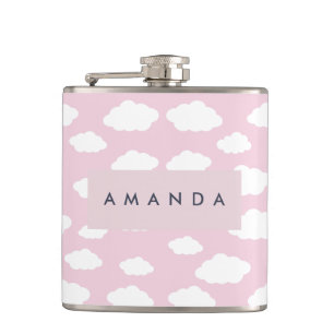 Custom Monogram Cute Girly Pink Cloud Gifts Flask