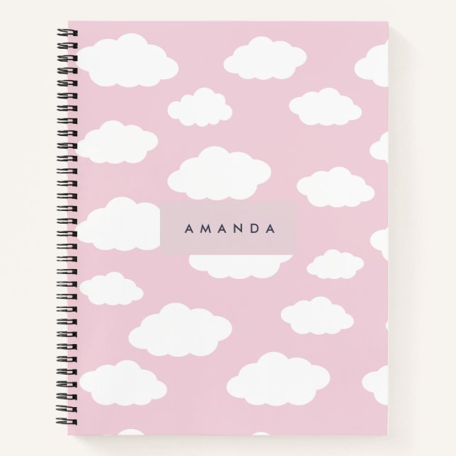 Custom Monogram Cute Girly Pink Cloud Gifts Notebook (Front)