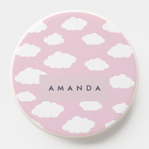 Custom Monogram Cute Girly Pink Cloud Gifts PopSocket