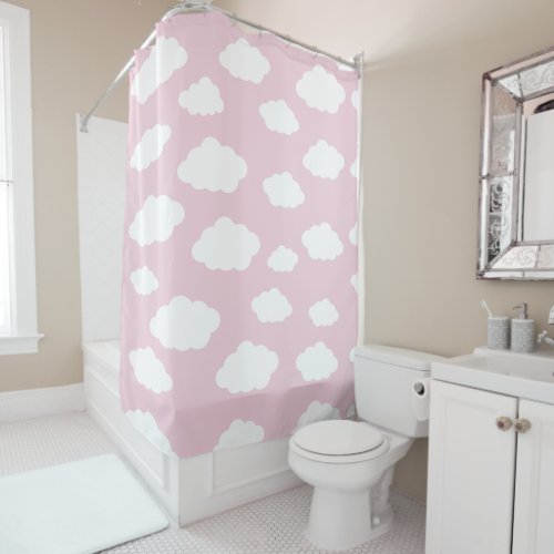 Custom Monogram Cute Girly Pink Cloud Gifts Shower Curtain