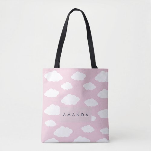 Custom Monogram Cute Girly Pink Cloud Gifts Tote Bag