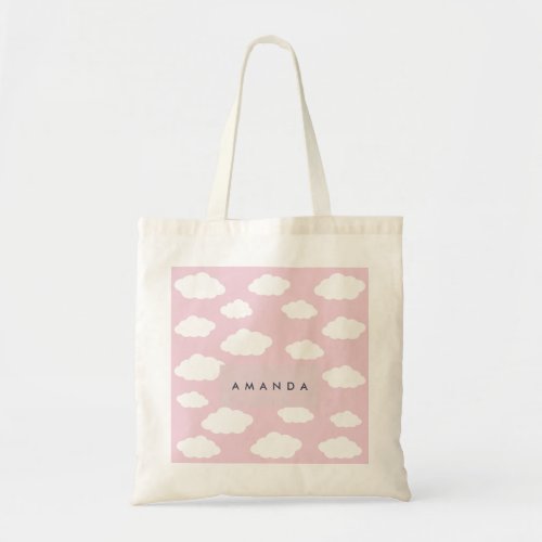 Custom Monogram Cute Girly Pink Cloud Gifts Tote Bag