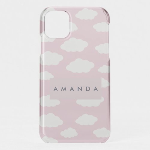 Custom Monogram Cute Girly Pink Cloud Gifts iPhone 11 Case