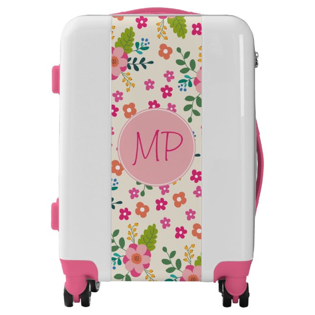 Custom Monogram Cute Pastel Spring Flower Pattern Luggage (Front)