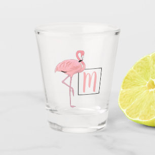 Custom Monogram Cute Pink Flamingo Watercolor Art Shot Glass