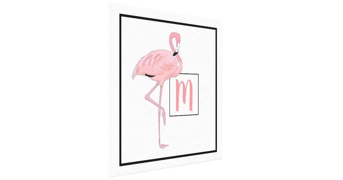 Custom Monogram Cute Pink Flamingo Watercolor Canvas Print