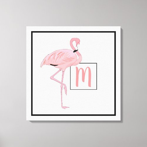 Custom Monogram Cute Pink Flamingo Watercolor Canvas Print