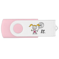 Custom monogram cute pink tennis girl cartoon