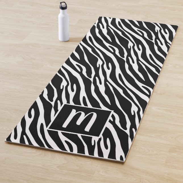 Custom Monogram Cute Zebra Stripes Art Pattern Yoga Mat (In Situ)
