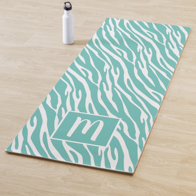 Custom Monogram Cute Zebra Stripes Art Pattern Yoga Mat (In Situ)