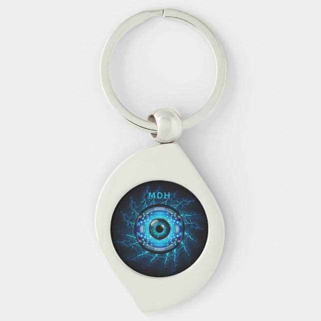 Custom Monogram Cyber Circuit Eye Keychain (Front)