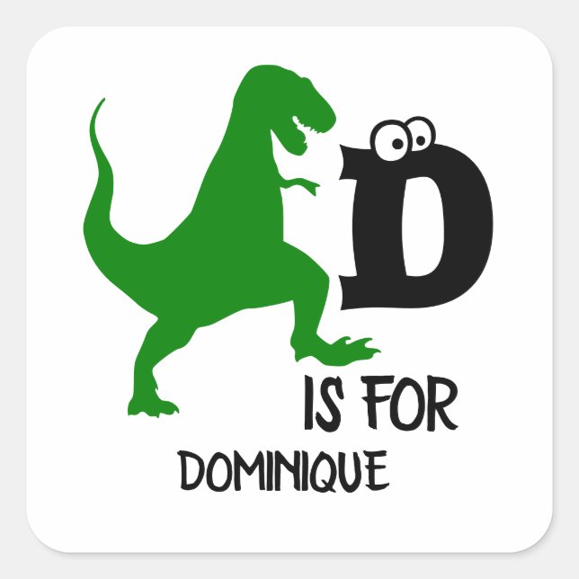 Custom monogram D is for Dinosaur cute T Rex Square Sticker (Front)