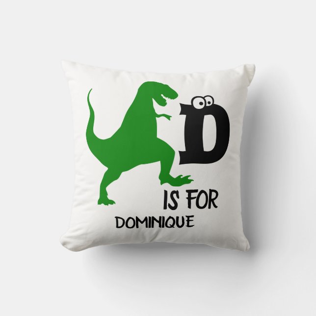 Custom monogram D is for Dinosaur cute T Rex Throw Pillow (Front)