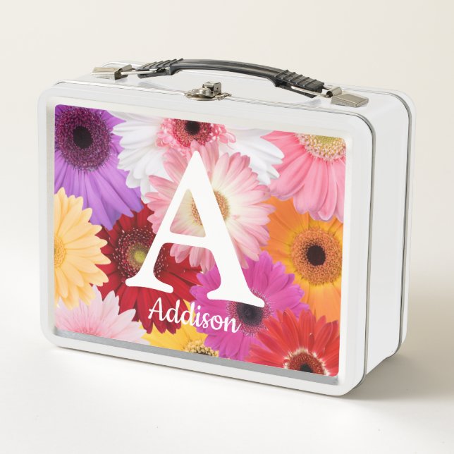 Custom Monogram Daisy Metal Lunch Box (Front)